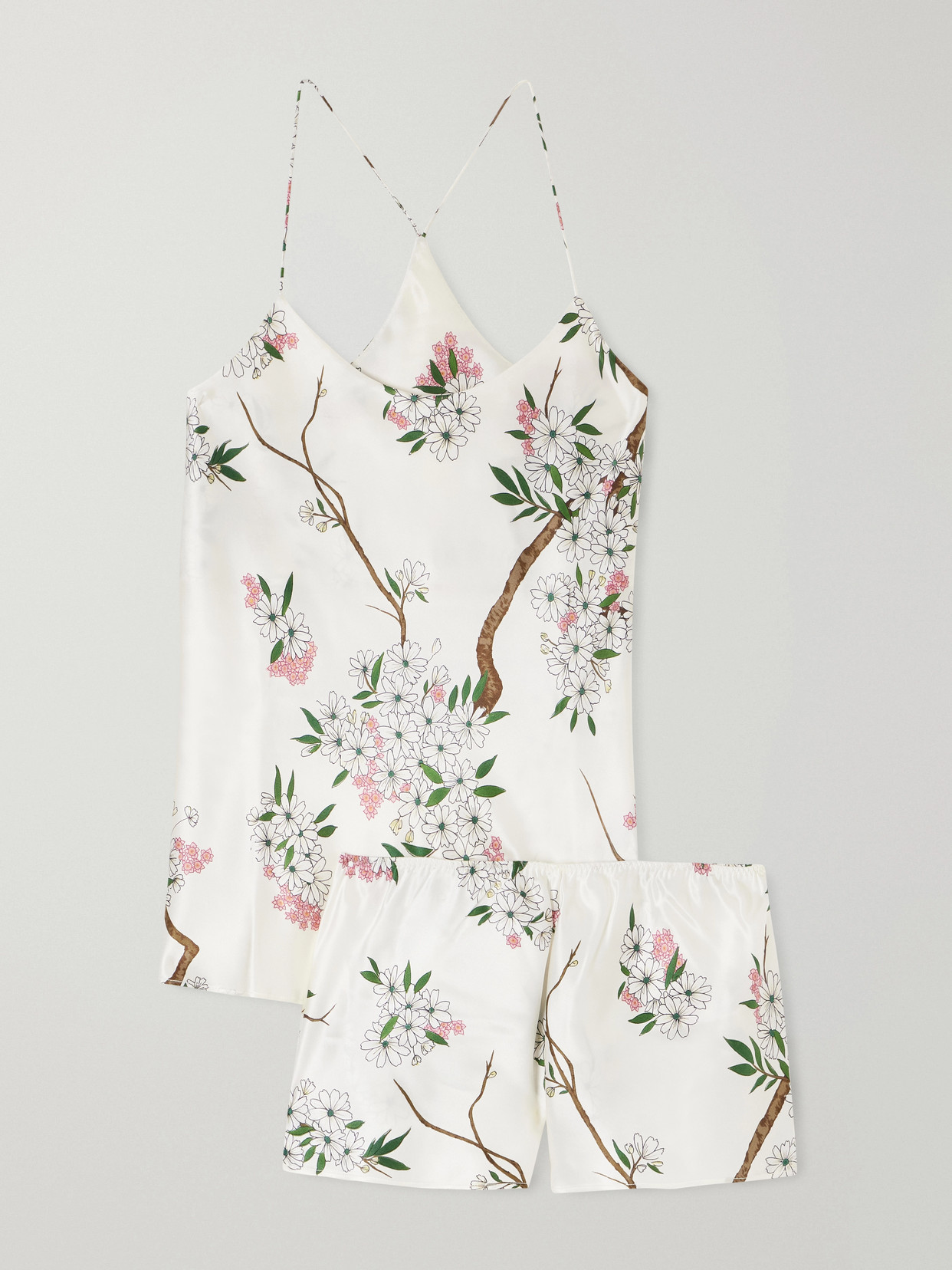 Olivia Von Halle Bella Floral-print Silk-satin Pajama Set In Red