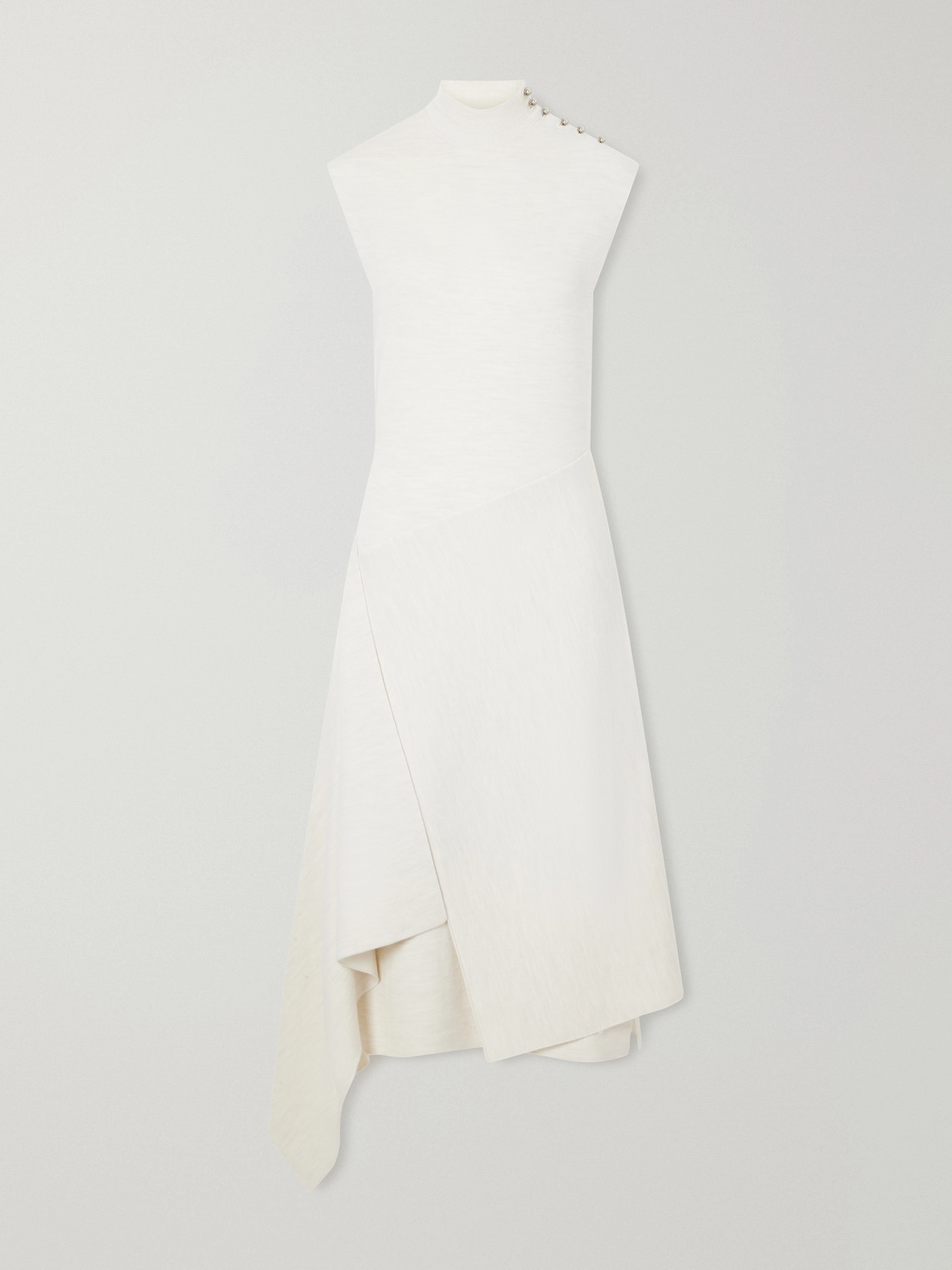 Lanvin Draped Wool-blend Turtleneck Midi Dress In Neutrals
