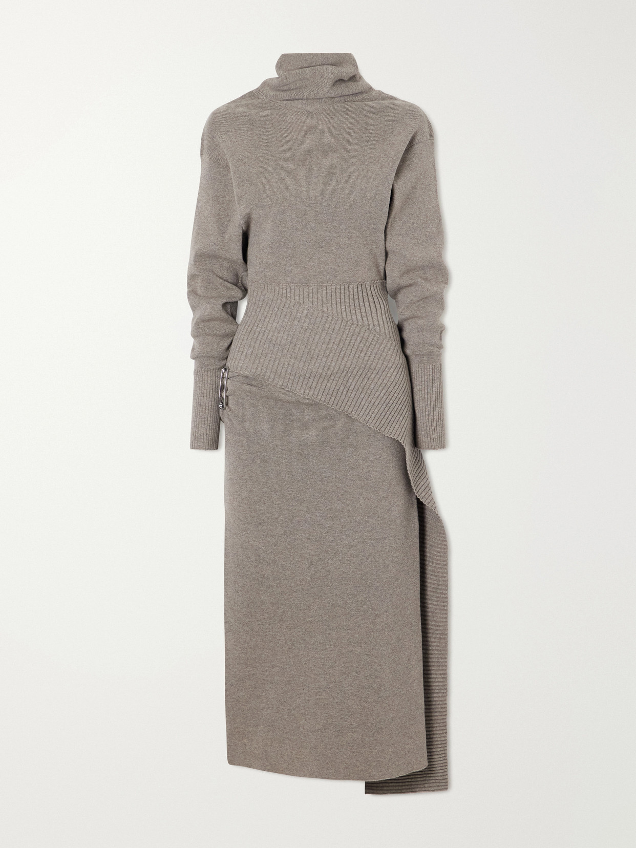 Lanvin Embellished Wool-blend Turtleneck Midi Dress In Brown