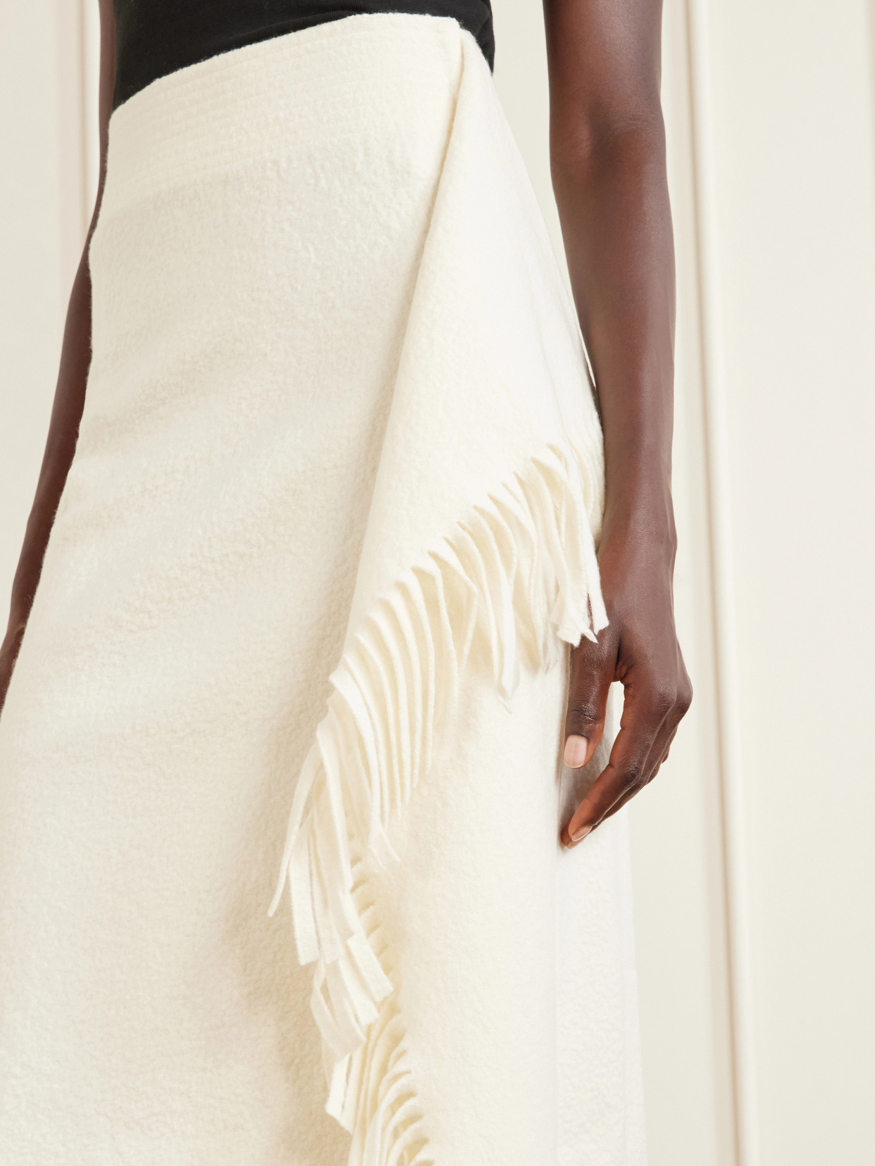Fringed Wool-Blend Midi