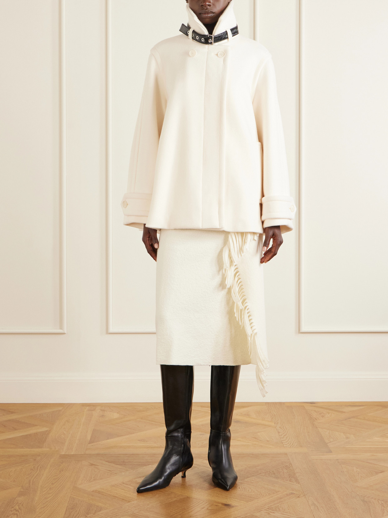 Fringed Wool-Blend Midi