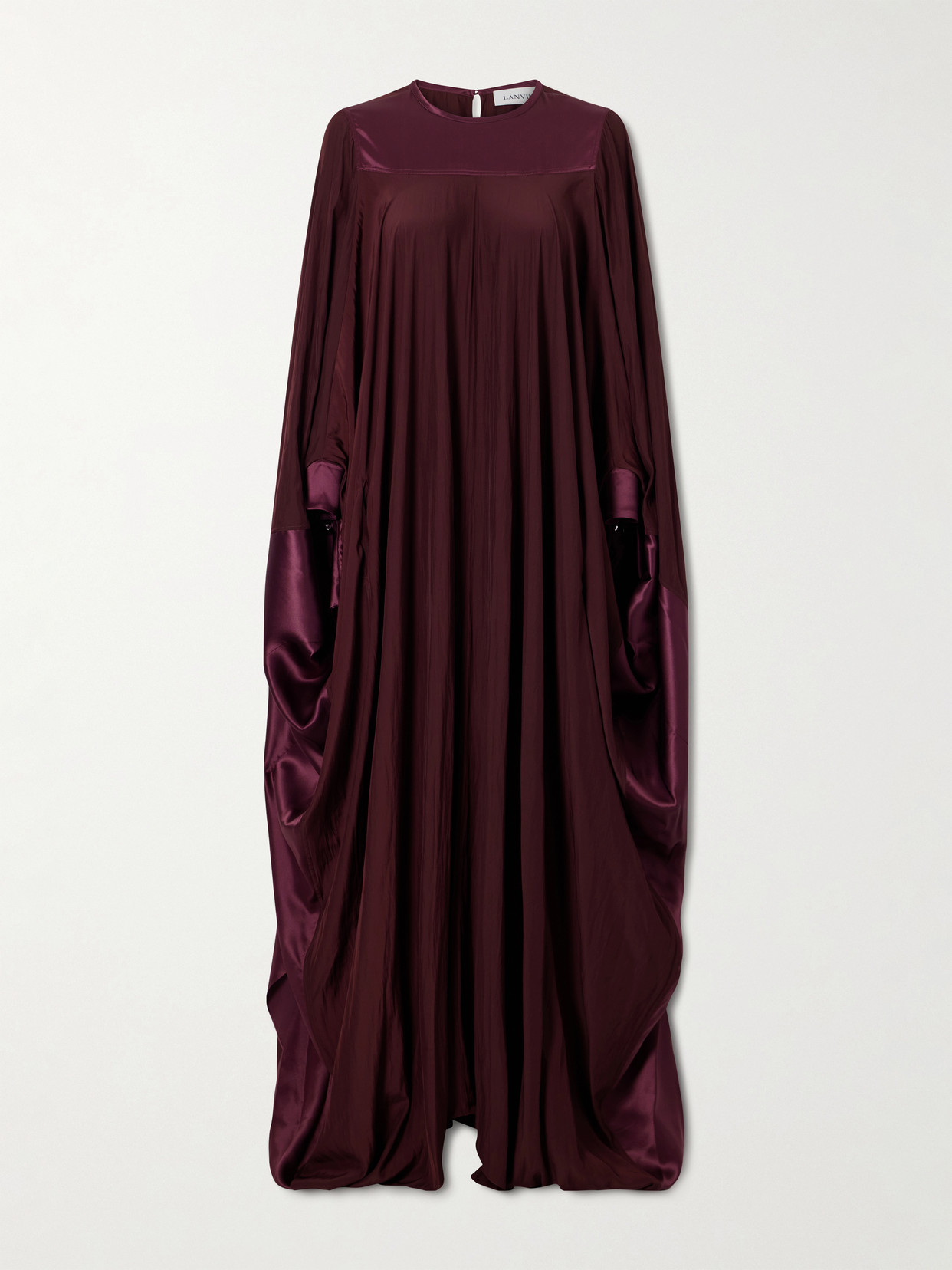 Lanvin Pleated Satin-trimmed Charmeuse Gown In Burgundy