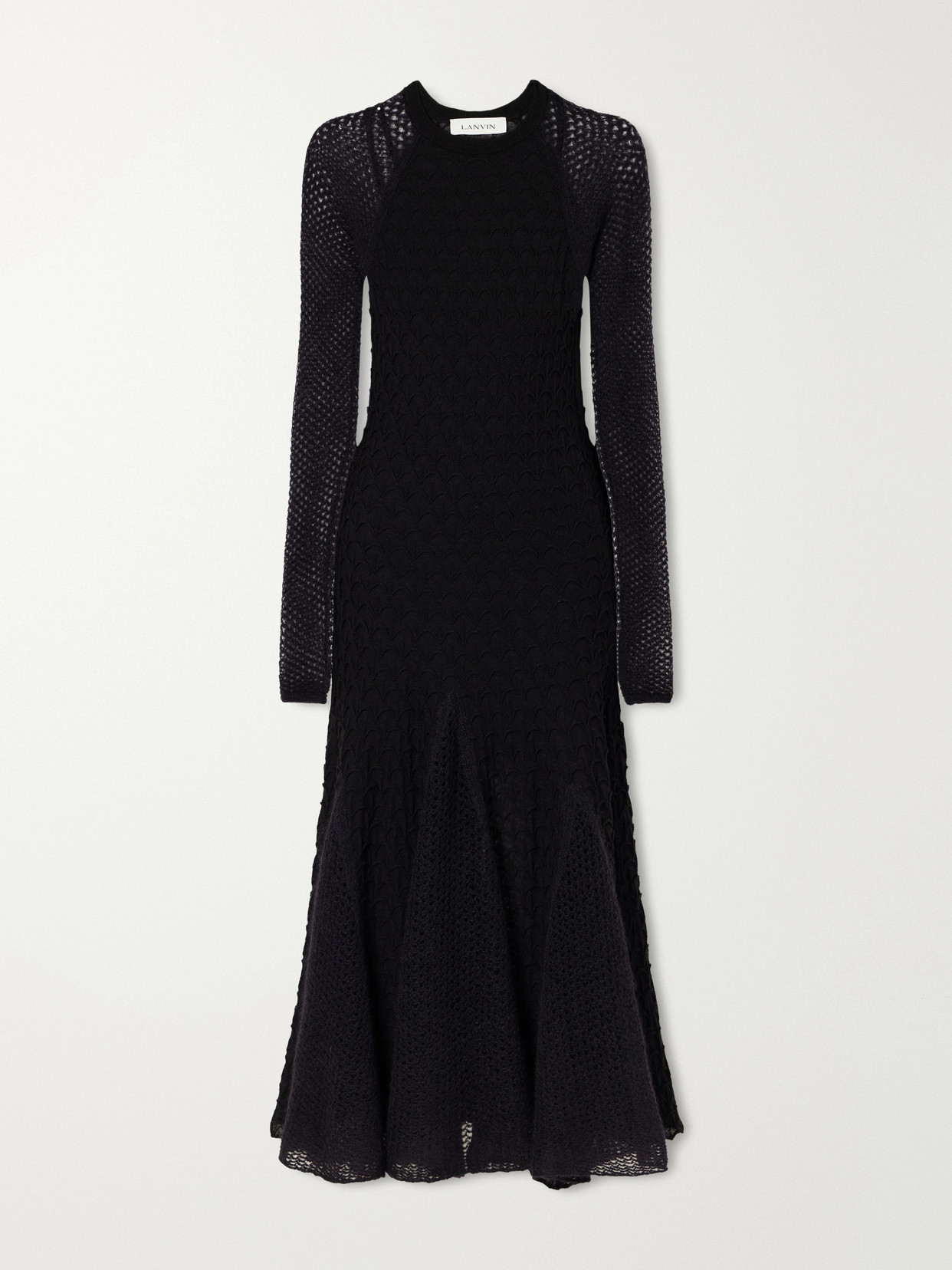 Lanvin Open-knit Wool Maxi Dress In Black