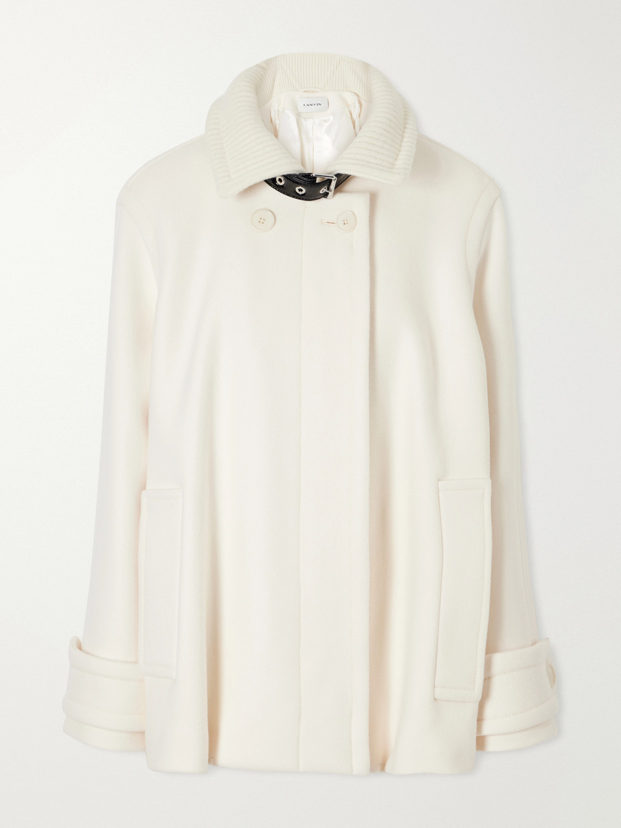 Lanvin Belted Leather-trimmed Wool Trench Coat In White