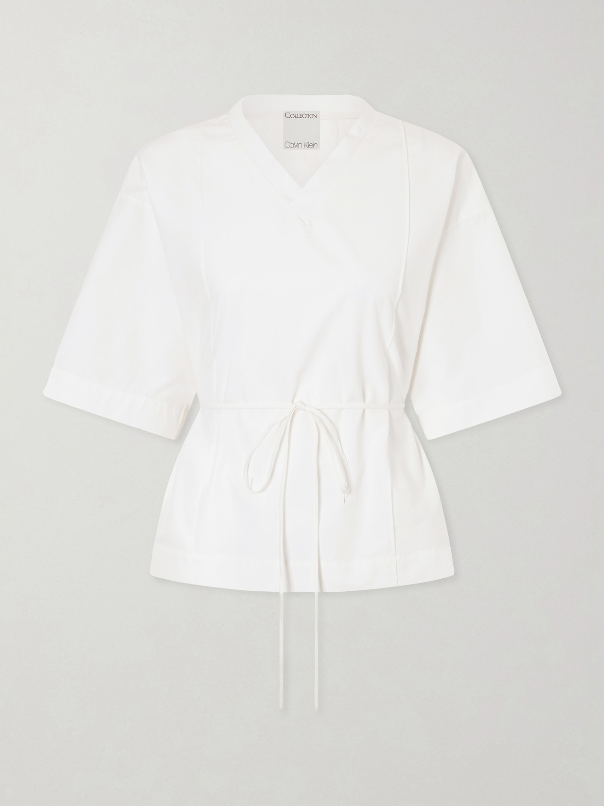 Calvin Klein Collection Lynn Cotton-poplin Wrap Blouse In Multi