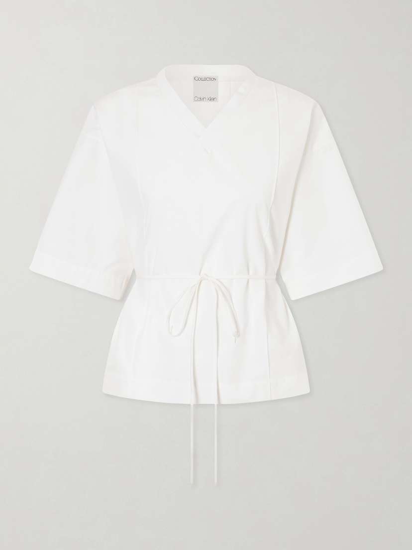 Calvin Klein Collection Lynn Cotton-poplin Wrap Blouse