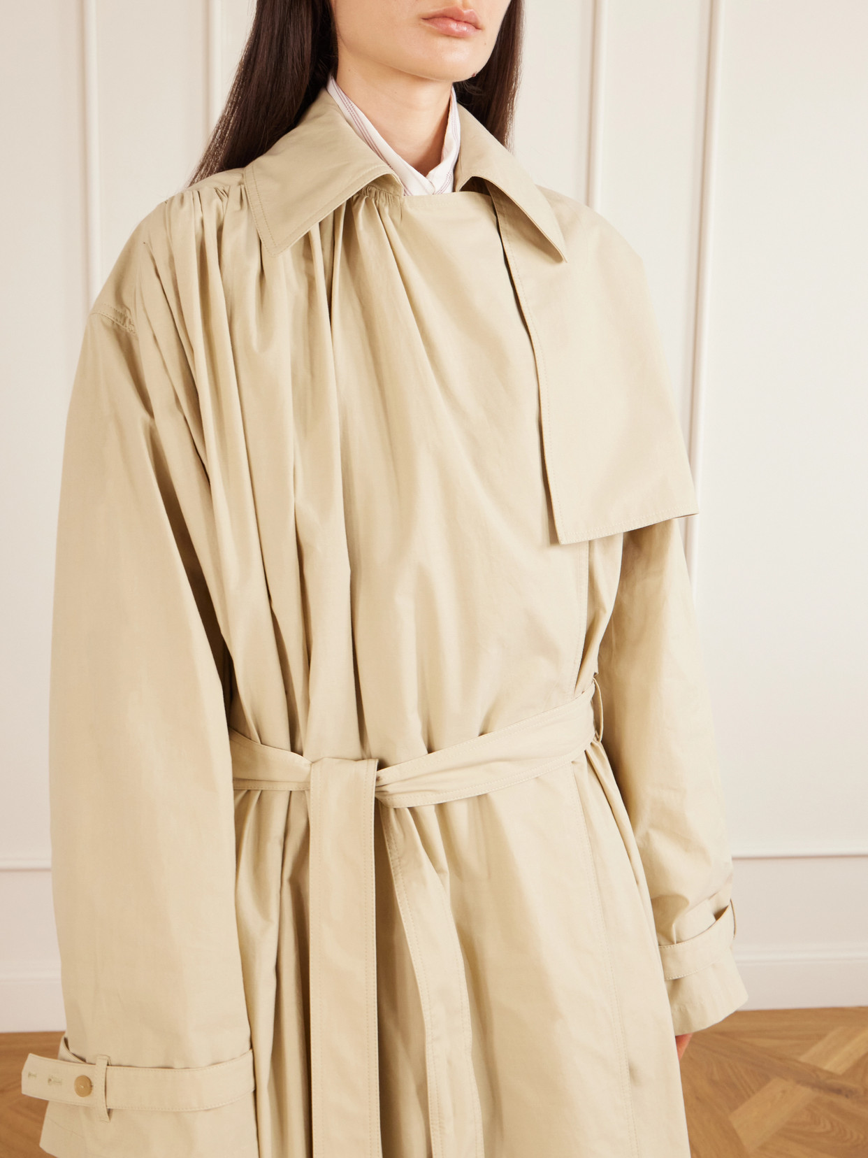 Collection - Mireille Ruched Cotton-Gabardine Trench Coat