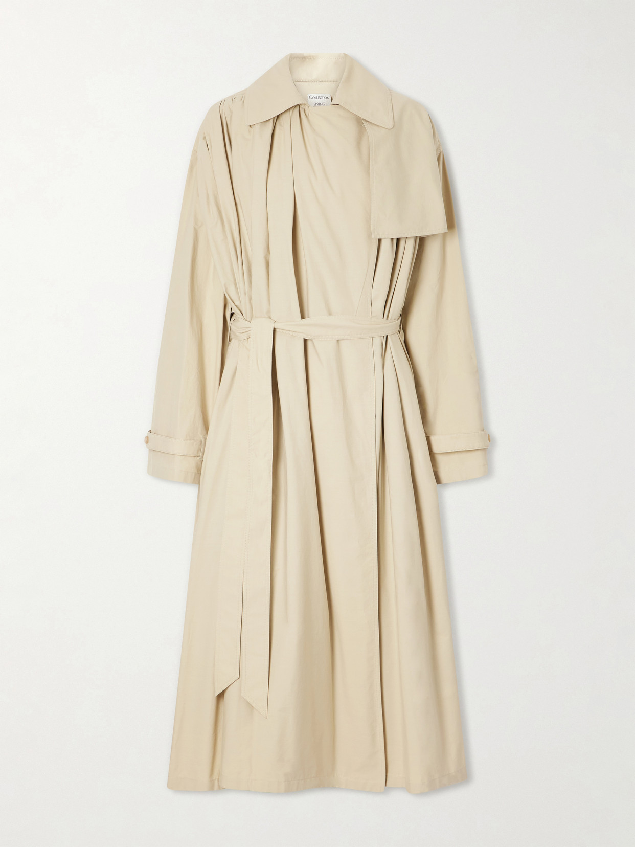 Calvin Klein Collection Mireille Ruched Cotton-gabardine Trench Coat In Neutral