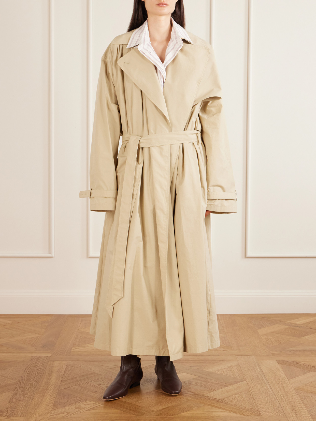 Collection - Mireille Ruched Cotton-Gabardine Trench Coat
