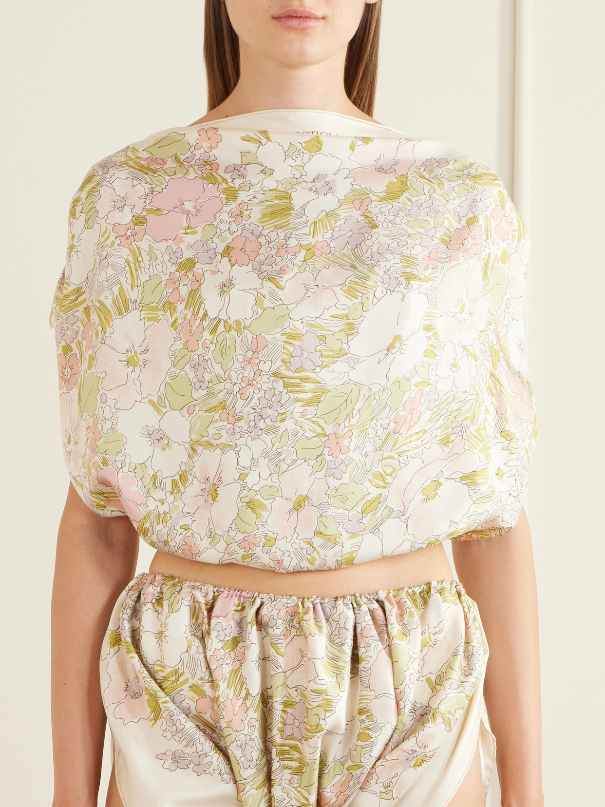 Collection - Floral-Print Silk Cropped Tank