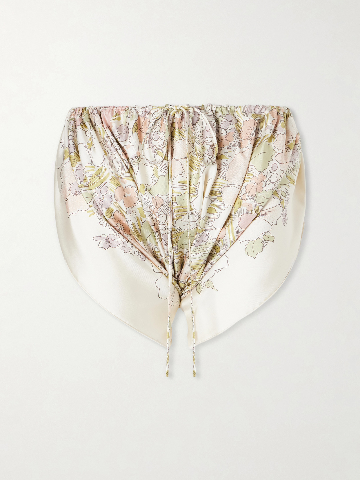 Calvin Klein Collection Ruched Floral-print Silk Mini Shorts In Multi