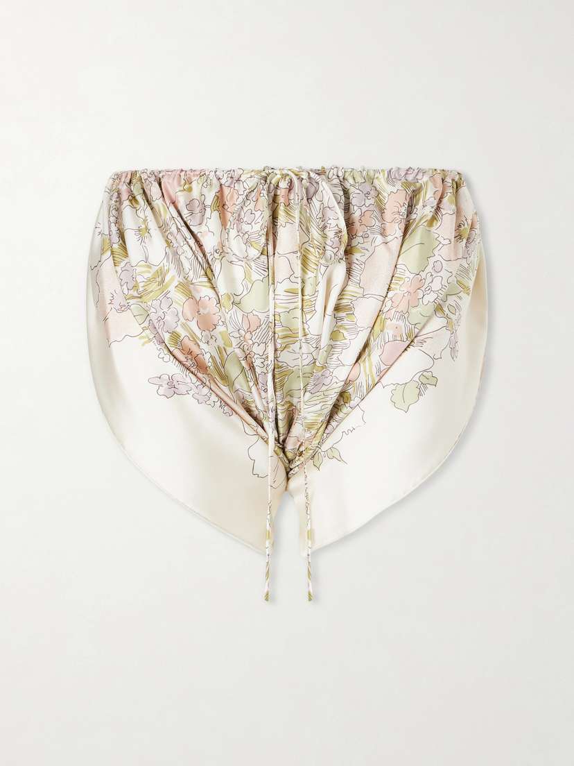 Calvin Klein Collection Ruched Floral-print Silk Mini Shorts
