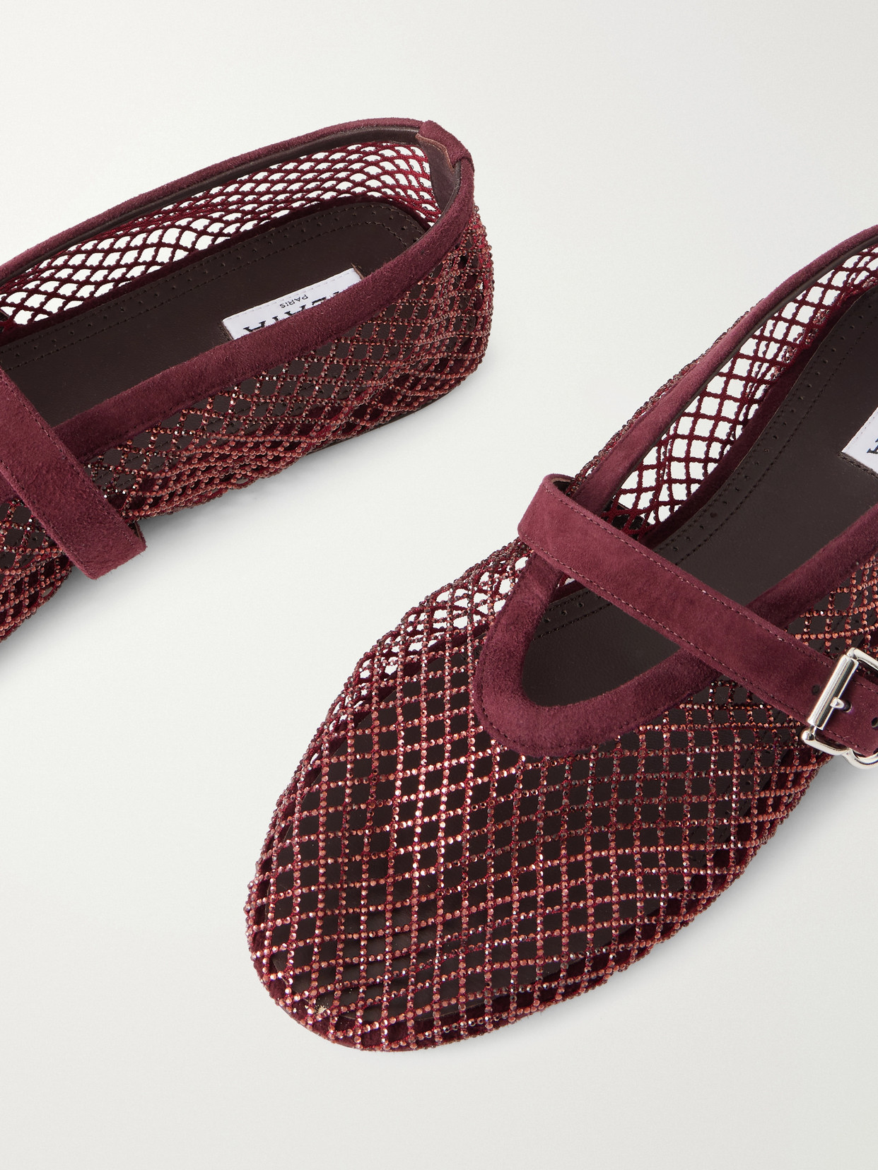 Alaïa Patent Leather-trimmed Mesh Ballet Flats In Brown