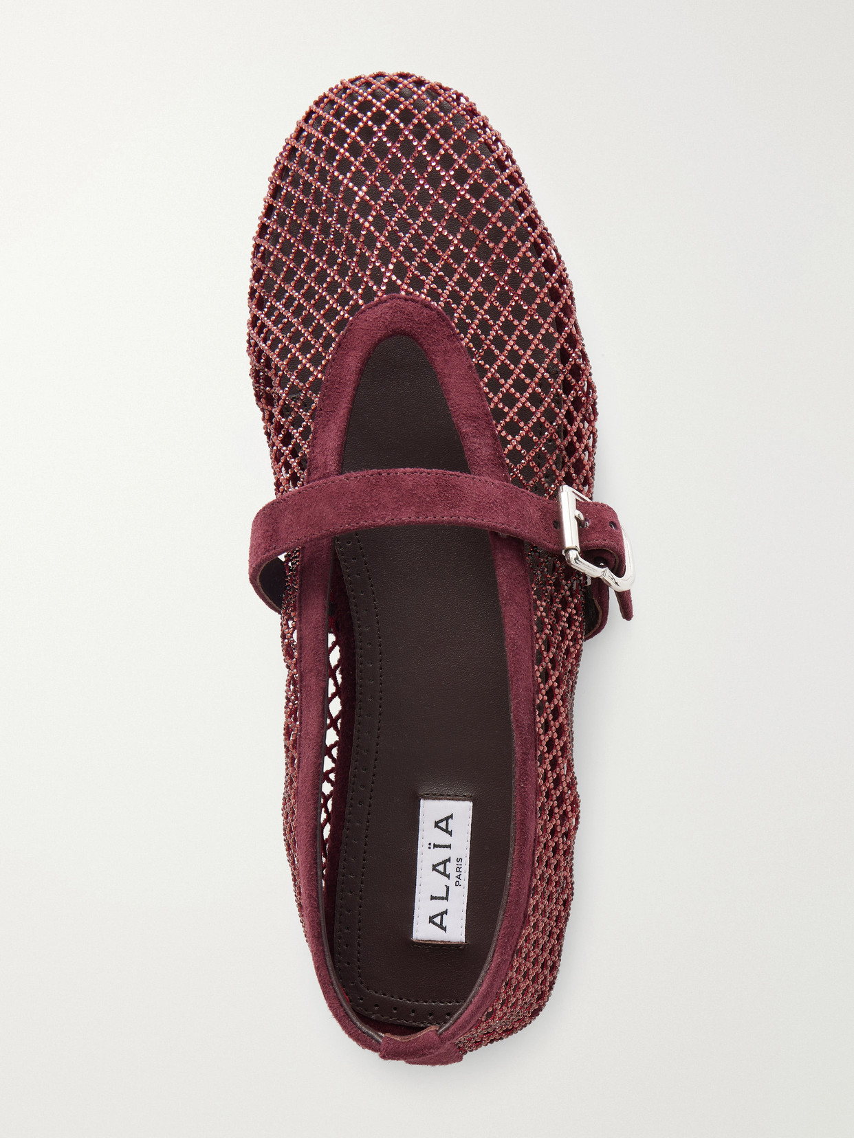 Alaïa Patent Leather-trimmed Mesh Ballet Flats In Brown