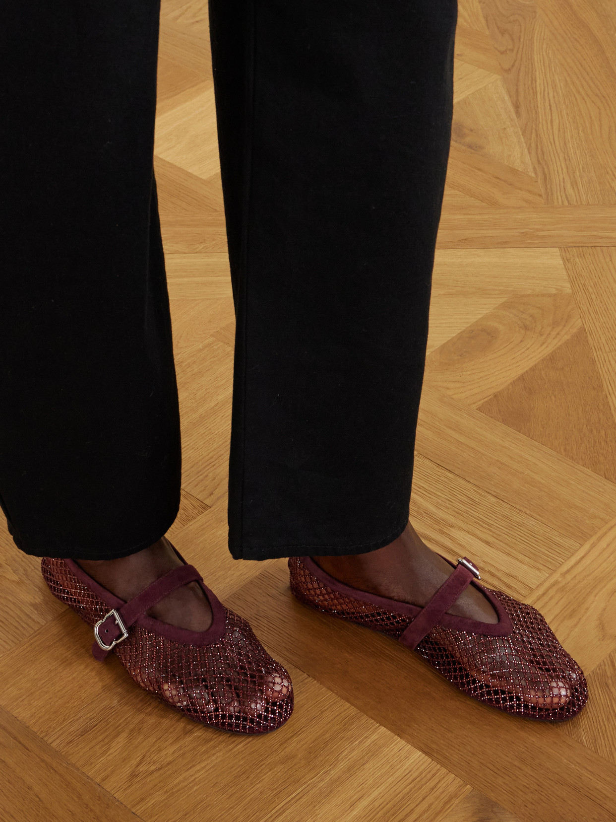 Alaïa Patent Leather-trimmed Mesh Ballet Flats In Brown
