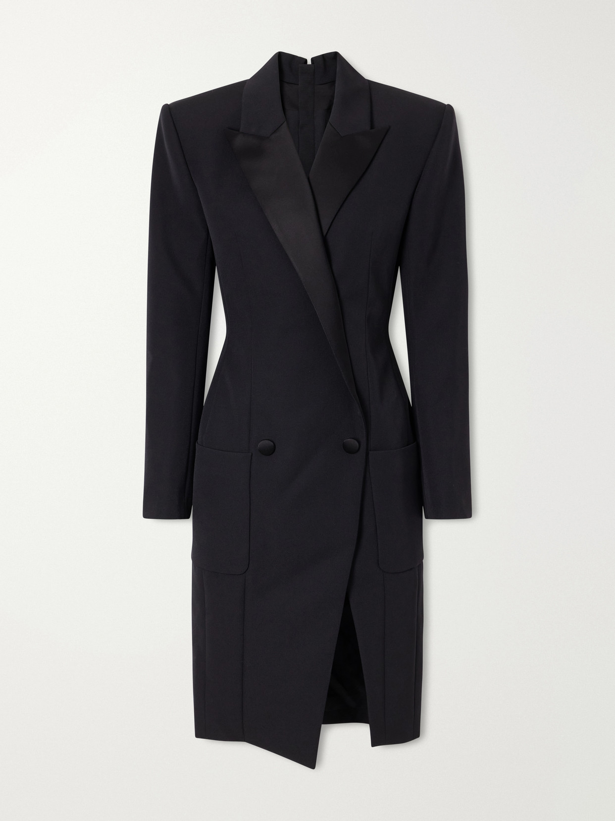 Balmain Wool Grain De Poudre Midi Dress In Black