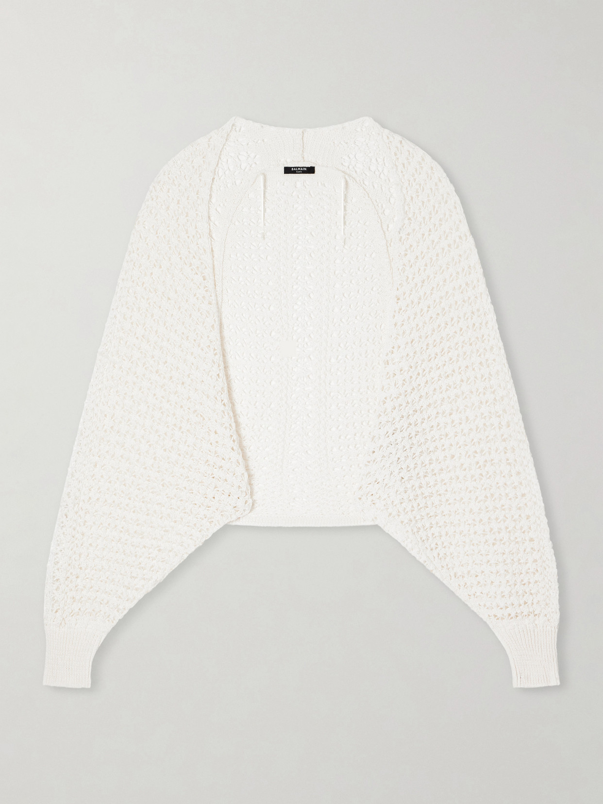 Balmain Batwing Crocheted Cardigan In White