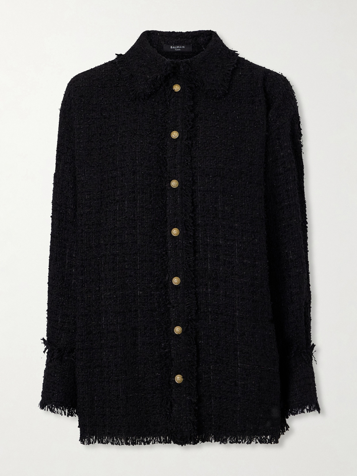 Balmain Cotton-blend Tweed Shirt In Black