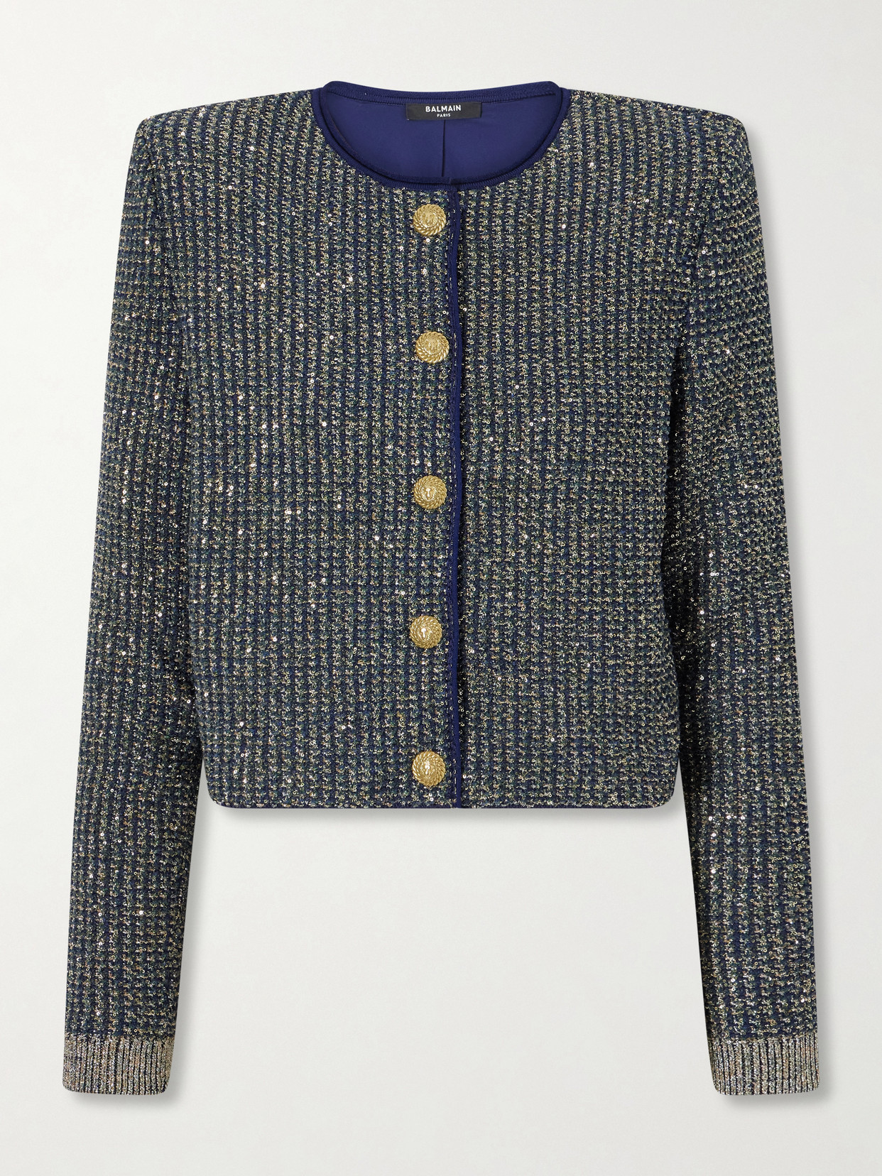Balmain Metallic-trimmed Tweed Cardigan In Multi