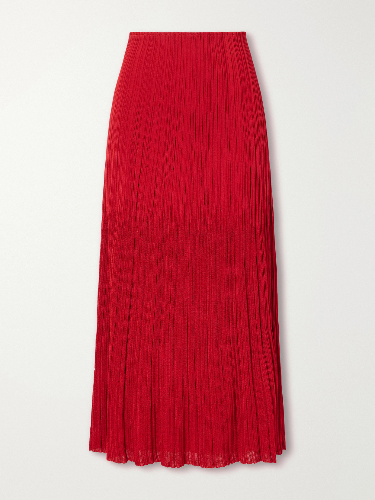 Balmain Plissé-crepe Midi Skirt In Red
