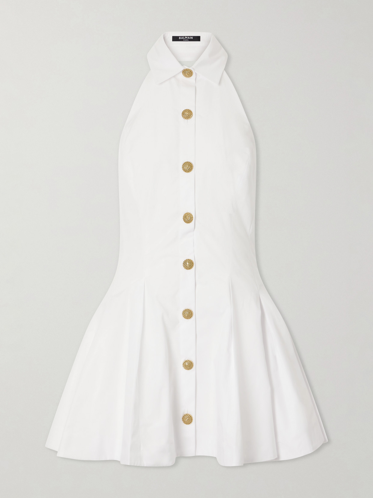 Balmain Halterneck Cotton-poplin Mini Dress In White
