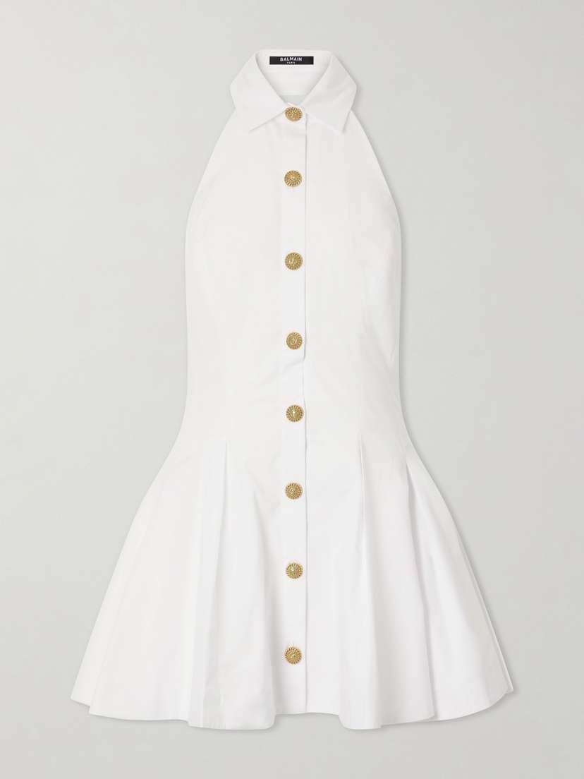 Balmain Halterneck Cotton-poplin Mini Dress | Thumbnail 5