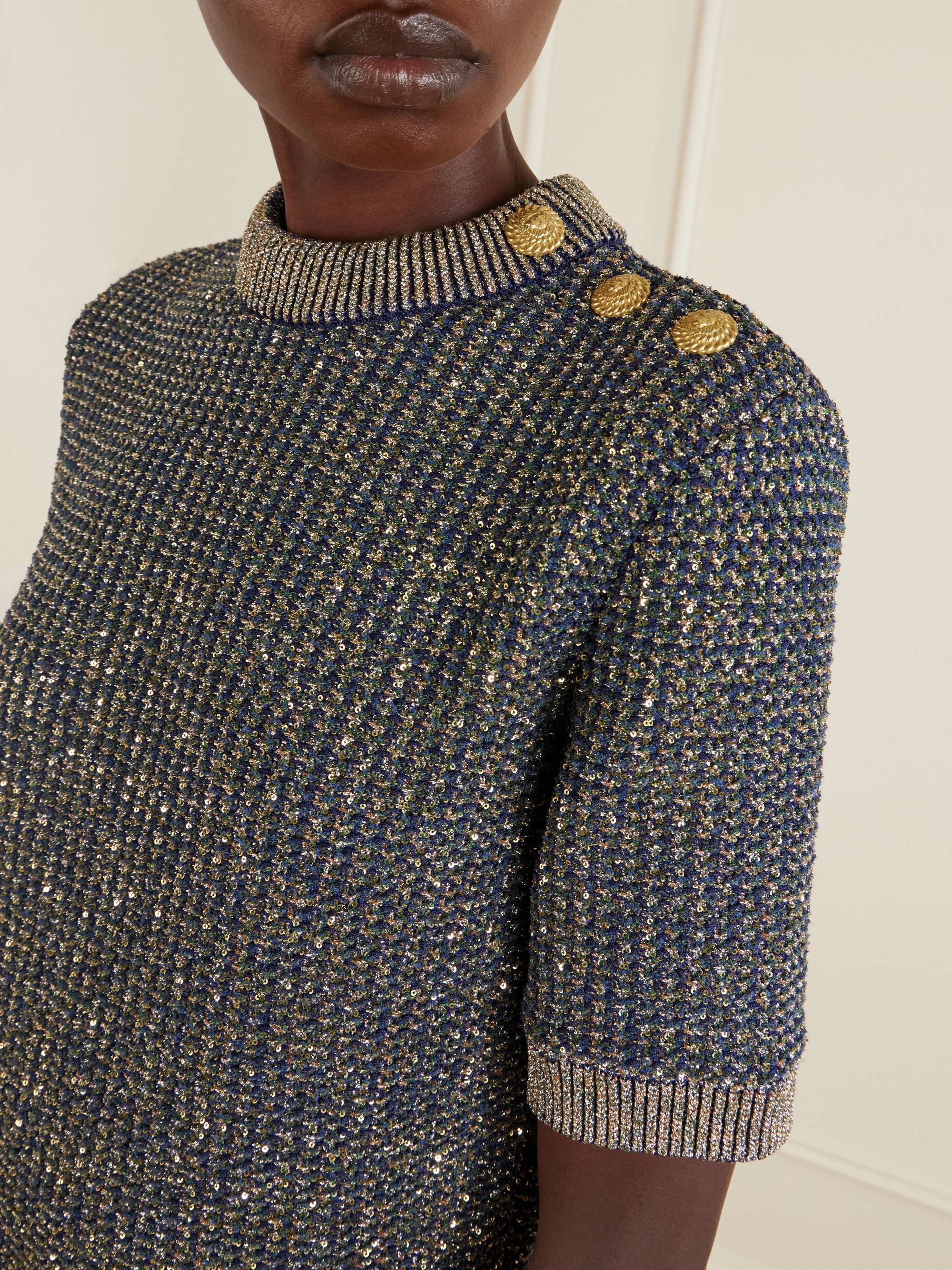 BALMAIN Embellished tweed sweater | NET-A-PORTER