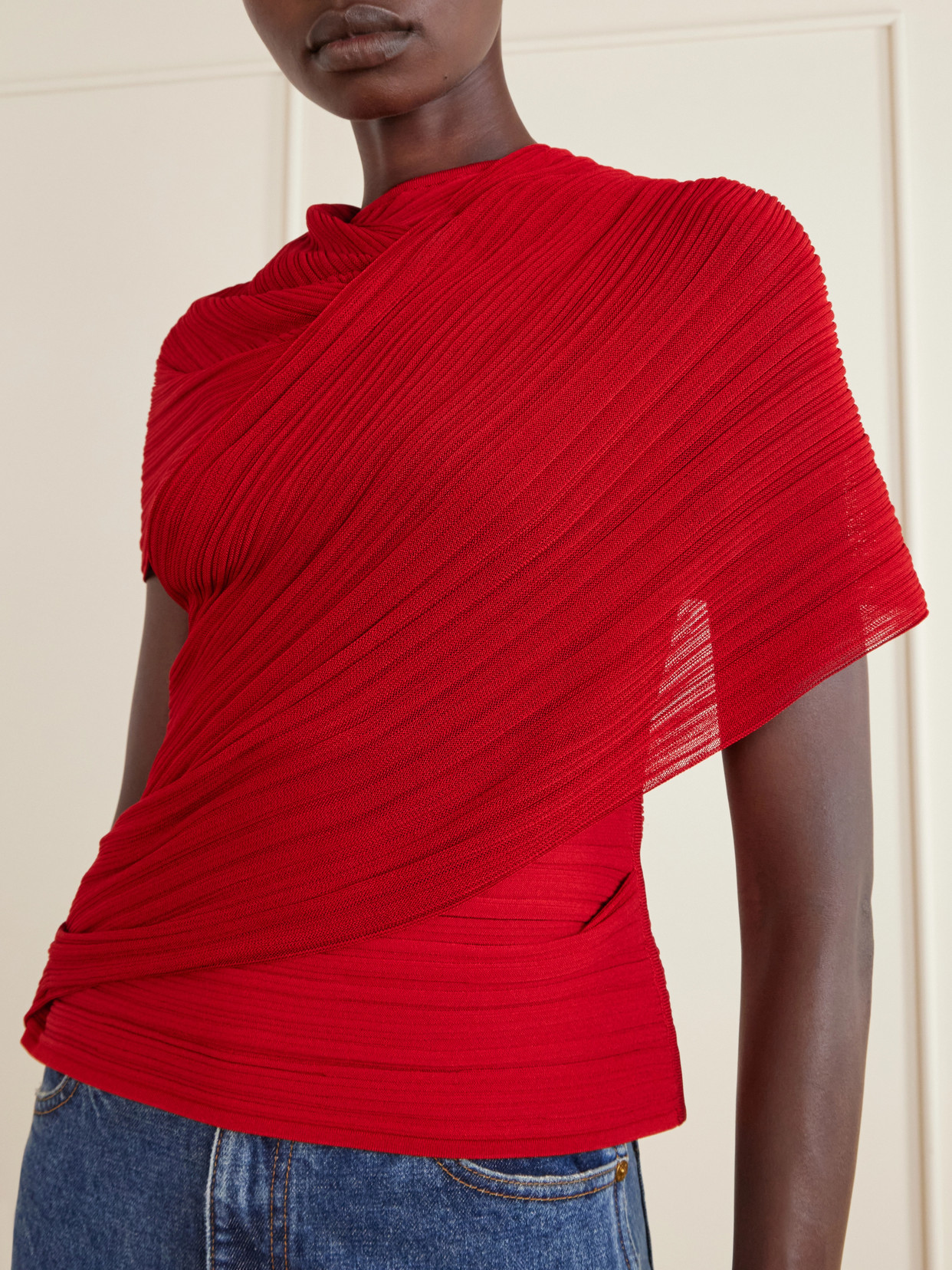 Draped Ribbed Jersey Blouse