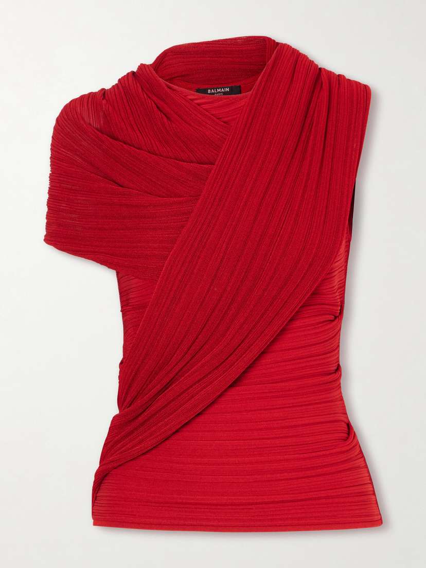 Draped Ribbed Jersey Blouse