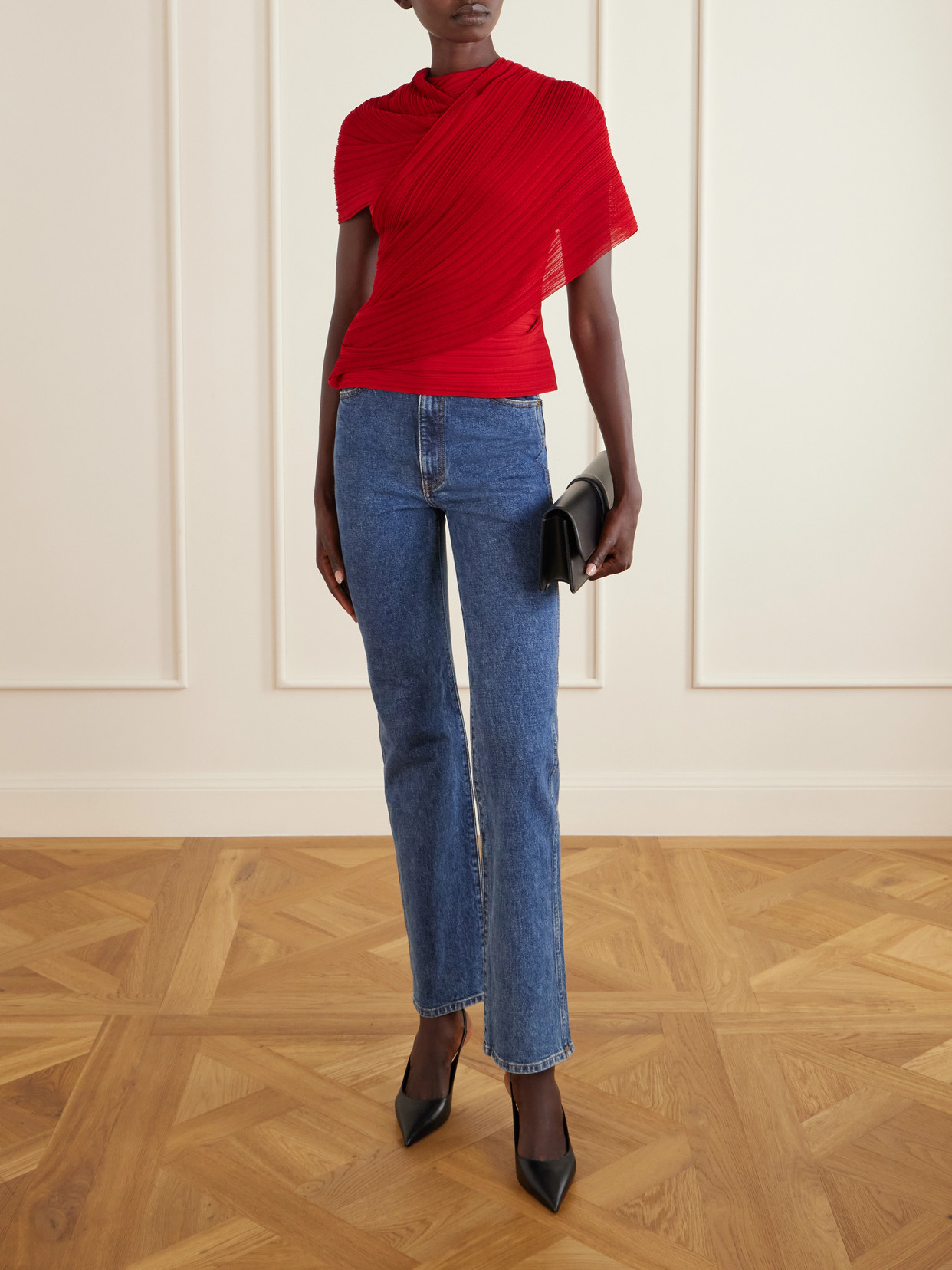 Draped Ribbed Jersey Blouse