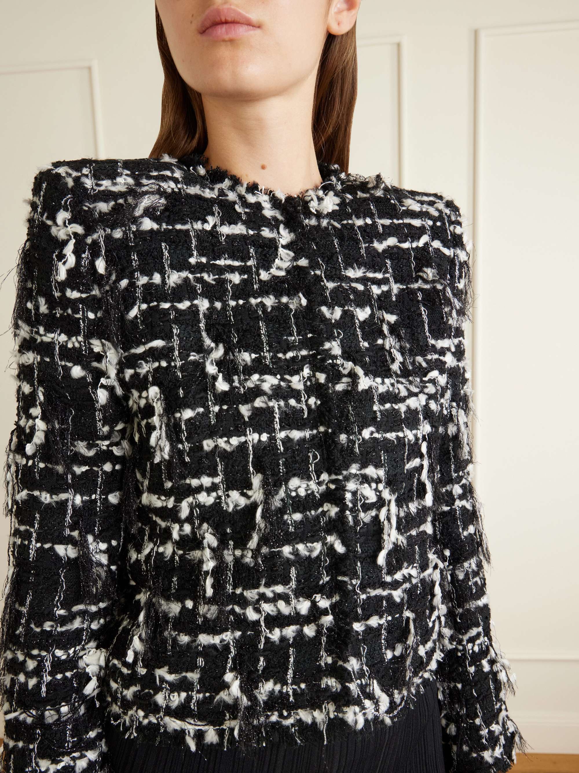 BALMAIN Cropped embellished metallic tweed jacket | NET-A-PORTER