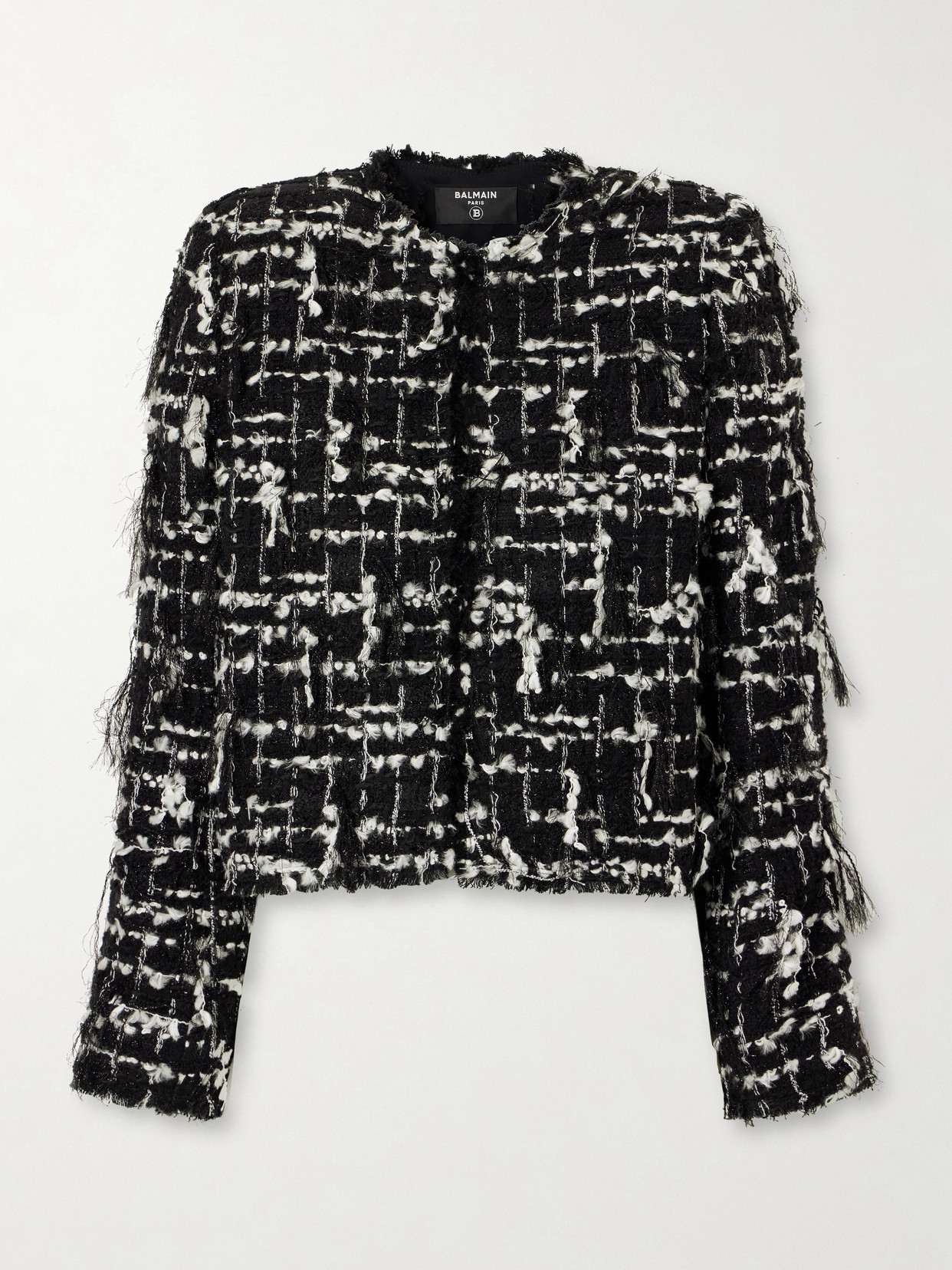 Balmain - Cropped Embellished Metallic Tweed Jacket - Black