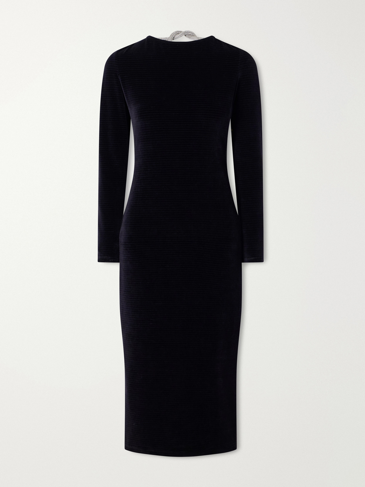 Balmain Open-back Embellished Cotton-blend Velvet Midi Dress In Black