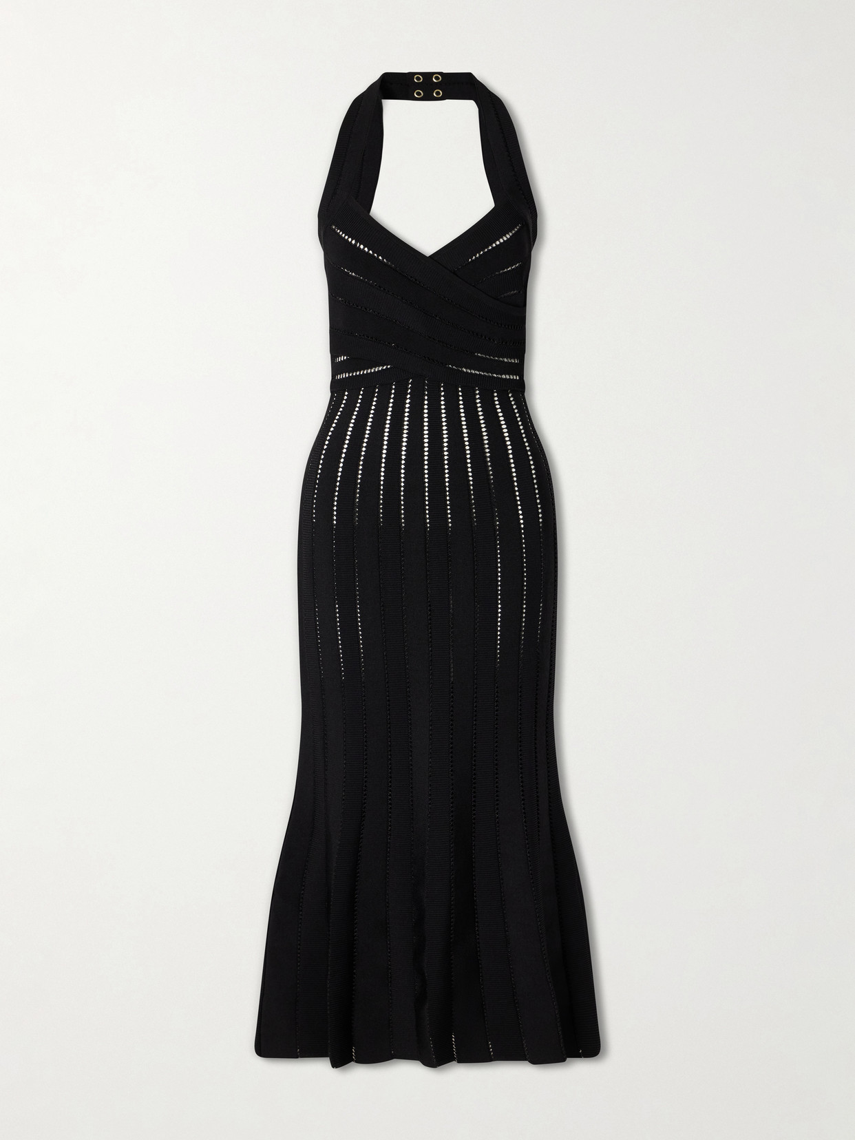 Balmain Flechage Halterneck Knit Jersey Midi Dress In Black