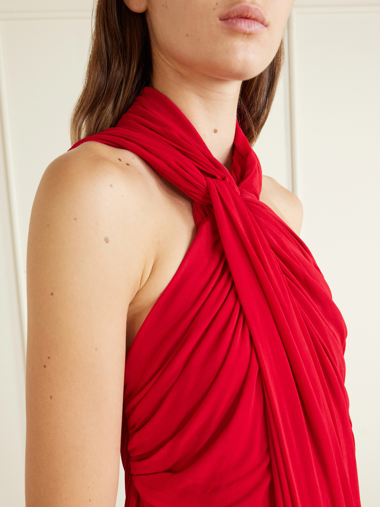 Draped Halterneck Jersey Maxi Dress