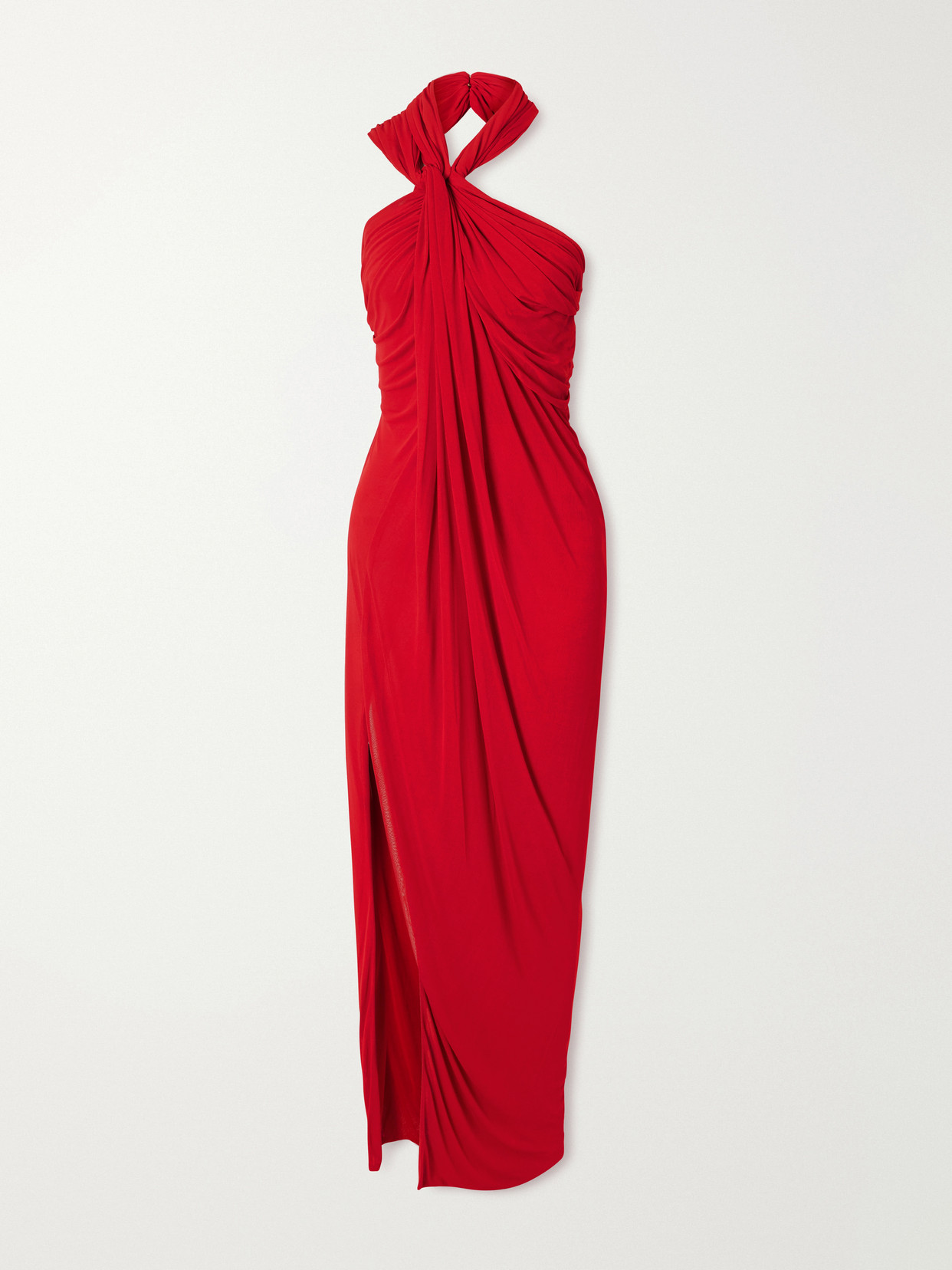 Balmain Draped Halterneck Jersey Maxi Dress In Red