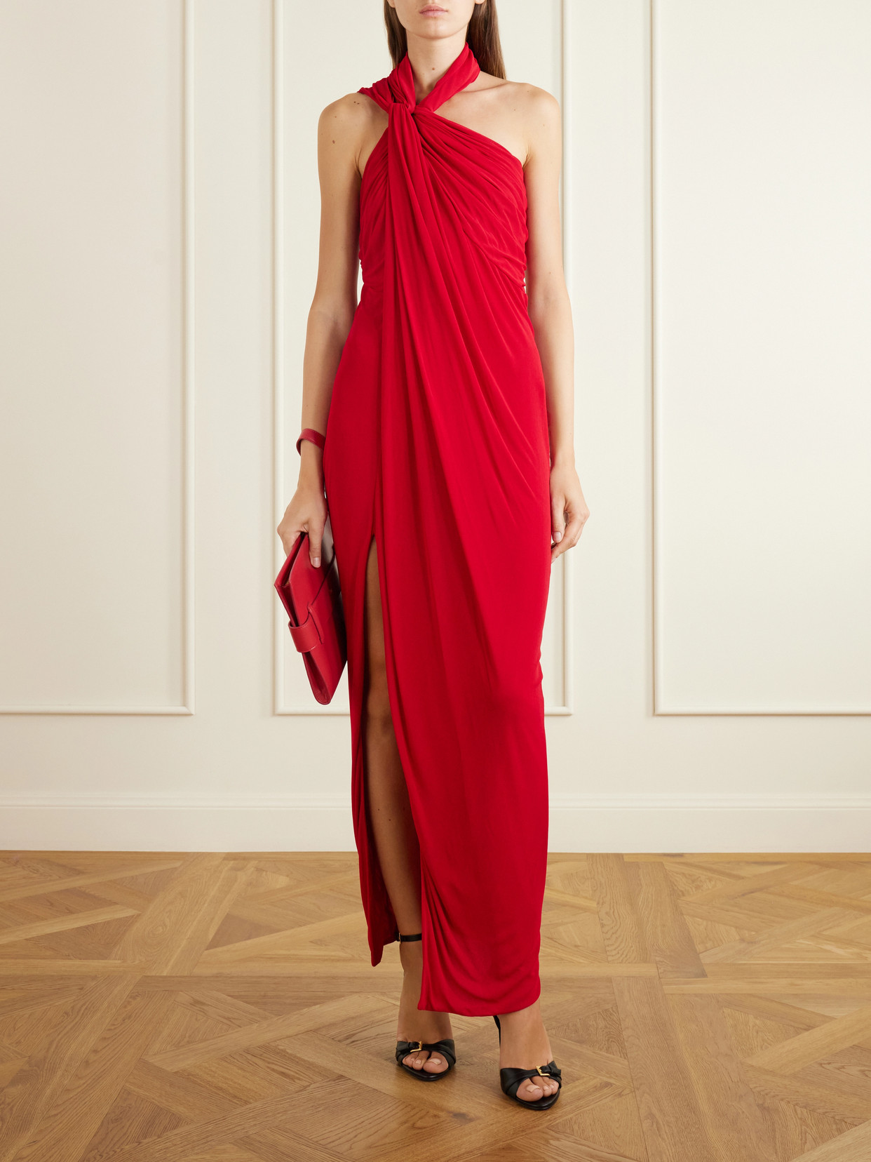 Draped Halterneck Jersey Maxi Dress