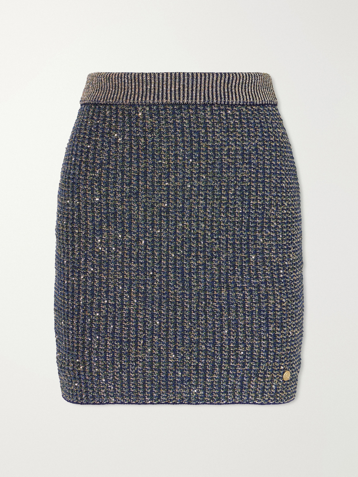 Balmain Embroidered Metallic Tweed Mini Skirt In Gray