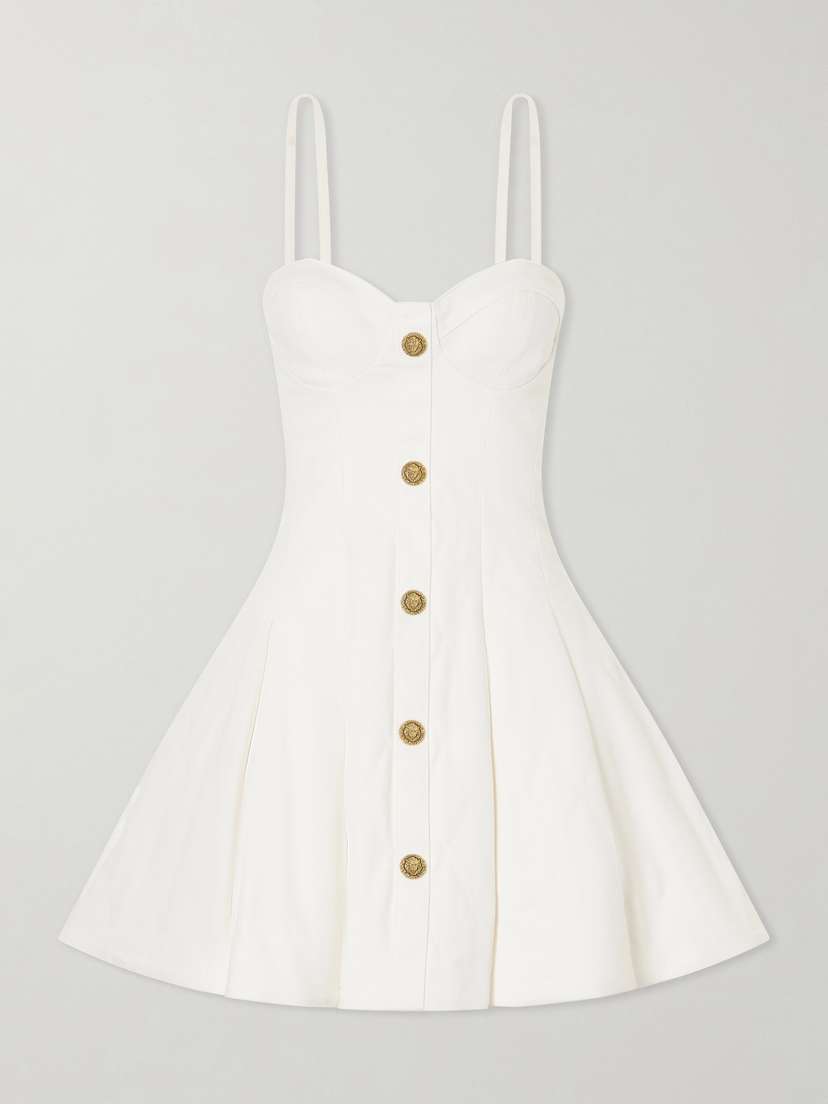 Balmain Quilted Denim Bustier Mini Dress