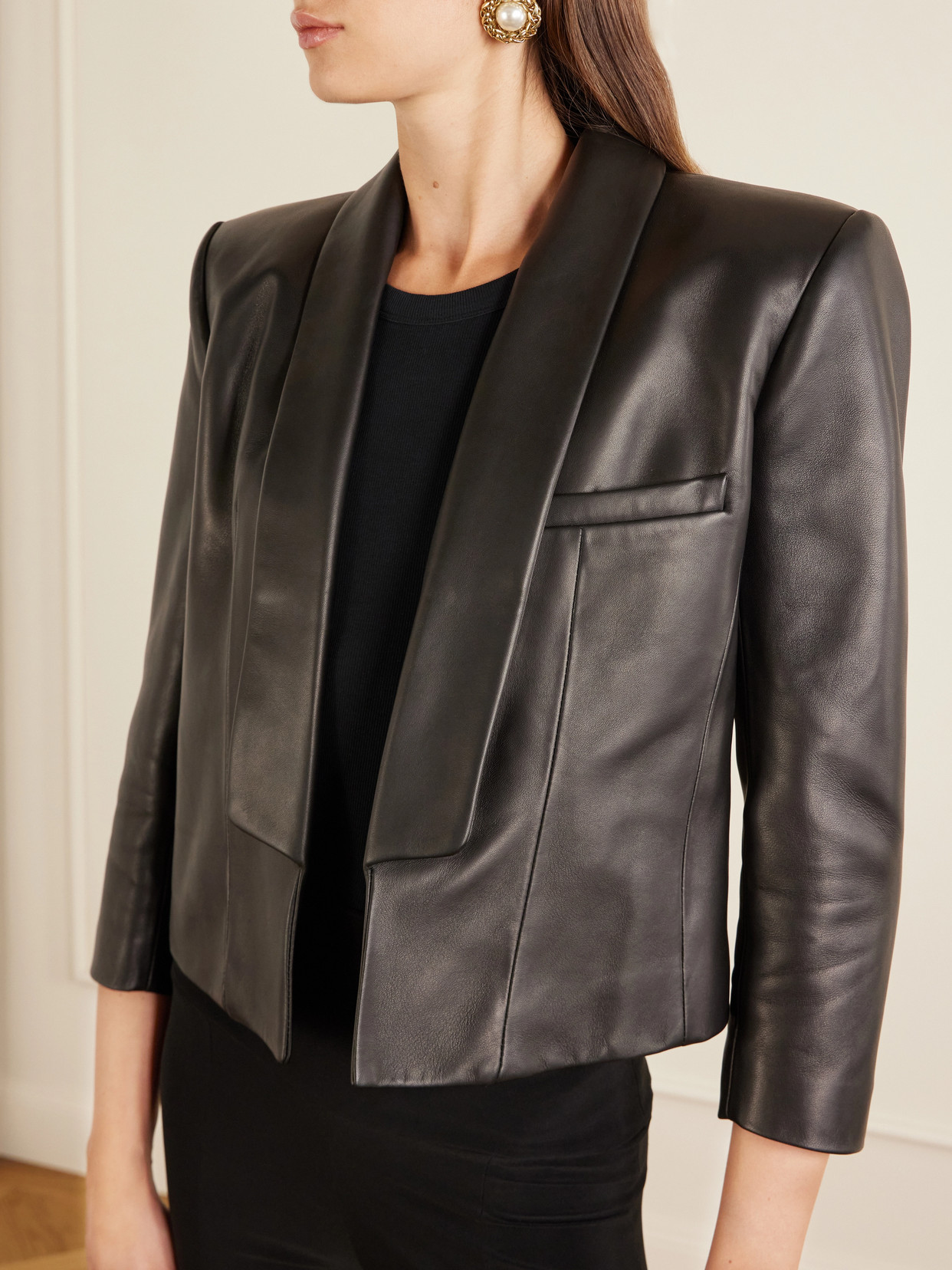 Cropped Leather Biker Jacket