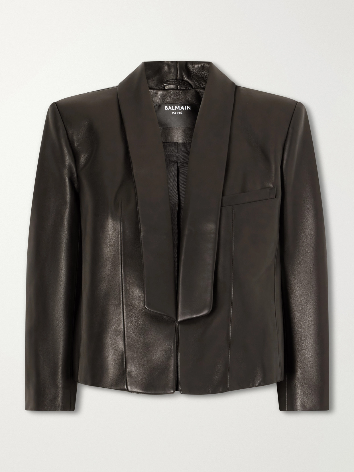 Balmain Cropped Leather Biker Jacket In Black