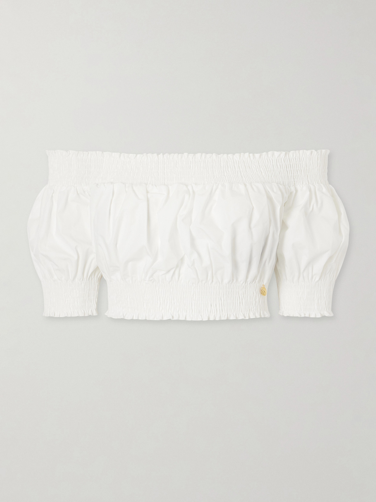 Balmain Embellished Cropped Off-the-shoulder Cotton-poplin Top In White
