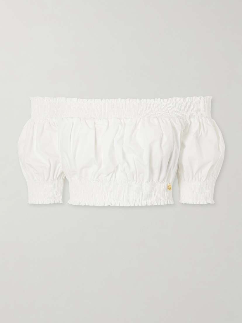 Balmain Embellished Cropped Off-the-shoulder Cotton-poplin Top