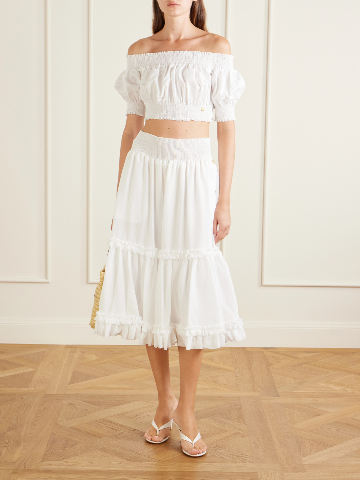 Cropped Off-The-Shoulder Cotton-Poplin Top