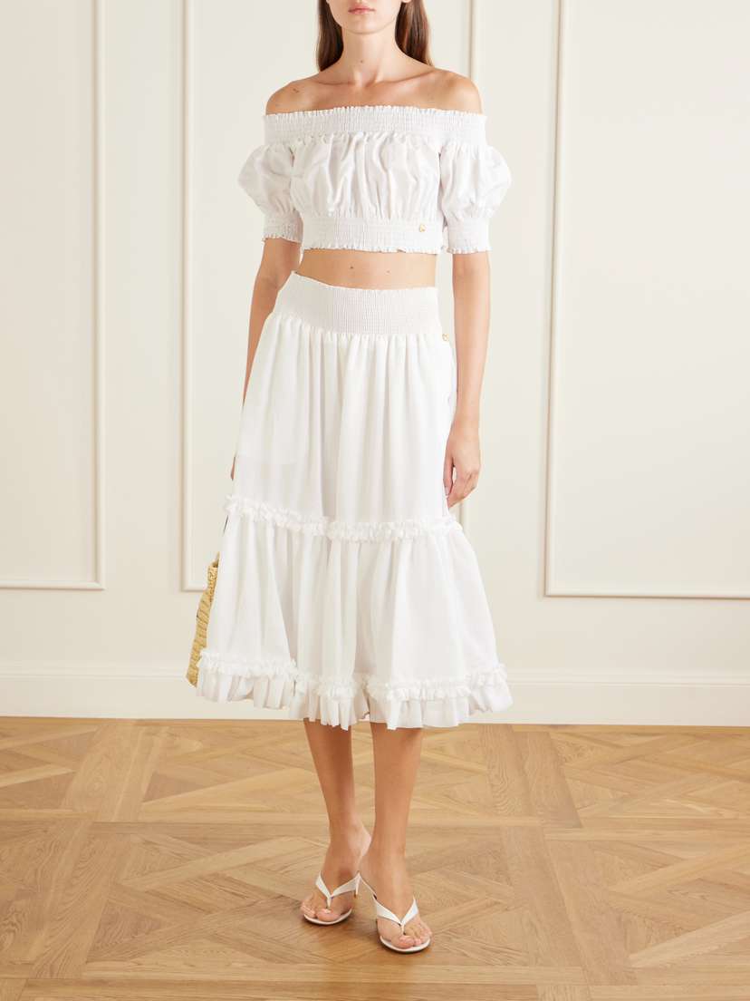Balmain Embellished Cropped Off-the-shoulder Cotton-poplin Top | Thumbnail 2 Balmain Embellished Cropped Off-the-shoulder Cotton-poplin Top | Thumbnail 2