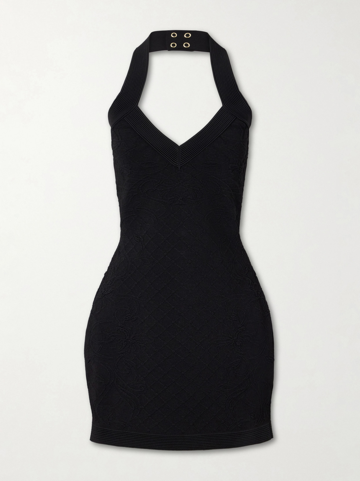 Balmain Jacquard-knit Mini Dress In Black