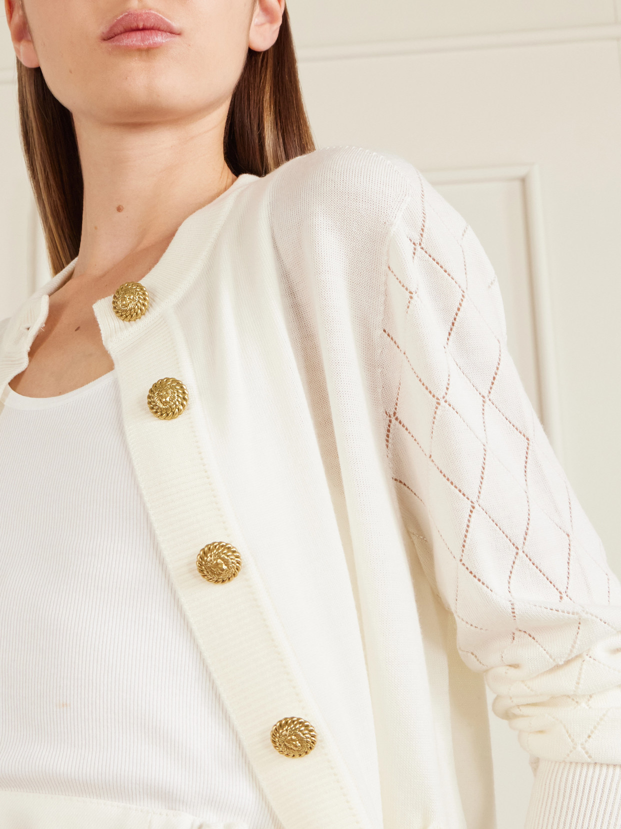 Cotton Pointelle-Knit Cardigan
