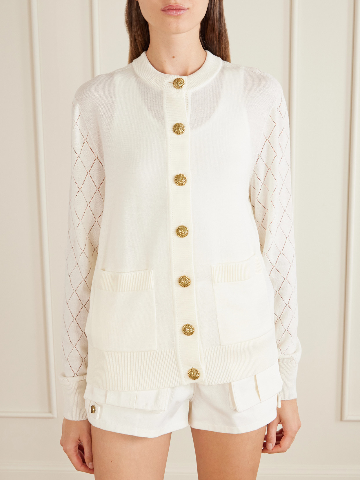 Cotton Pointelle-Knit Cardigan