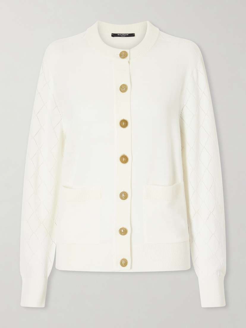 Balmain Cotton Pointelle-knit Cardigan