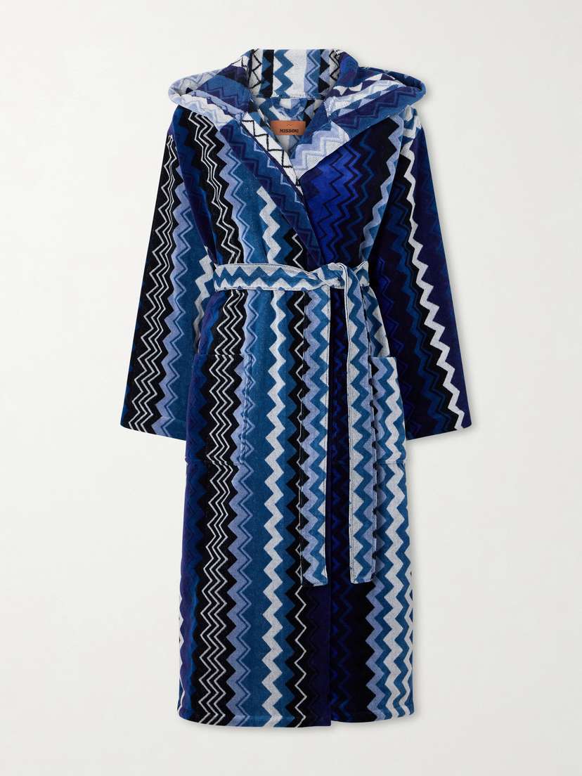 Missoni Home Giacomo Striped Hooded Belted Cotton-terry Robe